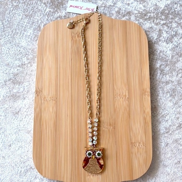 Brand New Betsey Johnson Owl Pendant Necklace Gold Tone Sparkly Fall Autumn - Picture 6 of 10